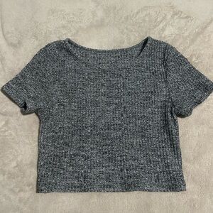 Gray Ribbed Crop Tee - Women's Short Sleeve Top